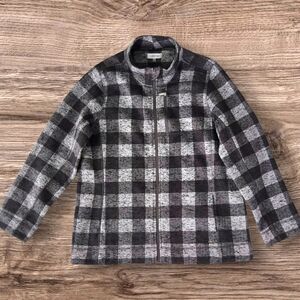 Calvin Klein Women's Grey Checkered Long Sleeve Full Zip Fleece Jacket-Size XL